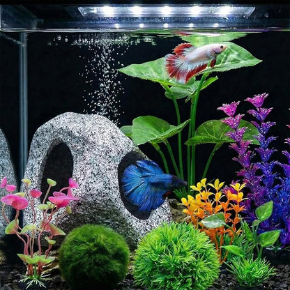 9 Pack Fish Tank Decorations Set Aquarium Decor Rock Cave Hideout, Artificial Aquarium Plants Plastic Betta Leaf Hammock Goldfish Betta Fish Tank Accessories Small Large Fish Bowl Ornaments
