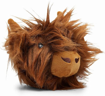 Flourish Pets 2 in 1 Multi-Layer Chew Toy for Active Dogs | Non-Toxic BPA Free Double Stitched Soft Fabric Exterior Dog Toys | Long-Lasting Dog Plush Toys - Hightland Cow 3.5"