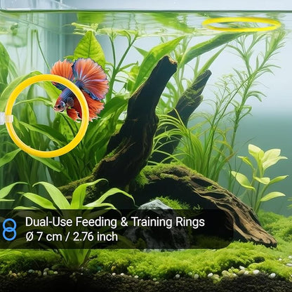 Betta Fish Toy Set: Betta Training Floating Mirror, Training/Feeding Ring, Spoon, and Resting Leaf. Promotes Exercise. Betta Toys, Resting & Feeding Kit.