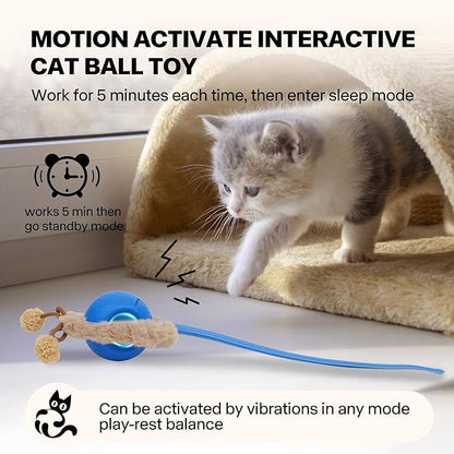 Pet Prime Interactive Cat Toys for Indoor Cats,Motion Activated Automatic Moving Ball with Lights,Electric Self Rotating Ball with Chirping,Rechargeable Smart Cat Toys for Bored