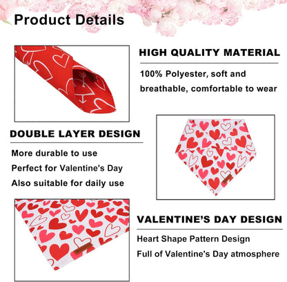 ADOGGYGO Valentine Dog Bandanas, Red Pink Heart Pet Scarf, Multi Size Offered, White Red Valentine Bandana for Large and Extra Large Dogs (X-Large)