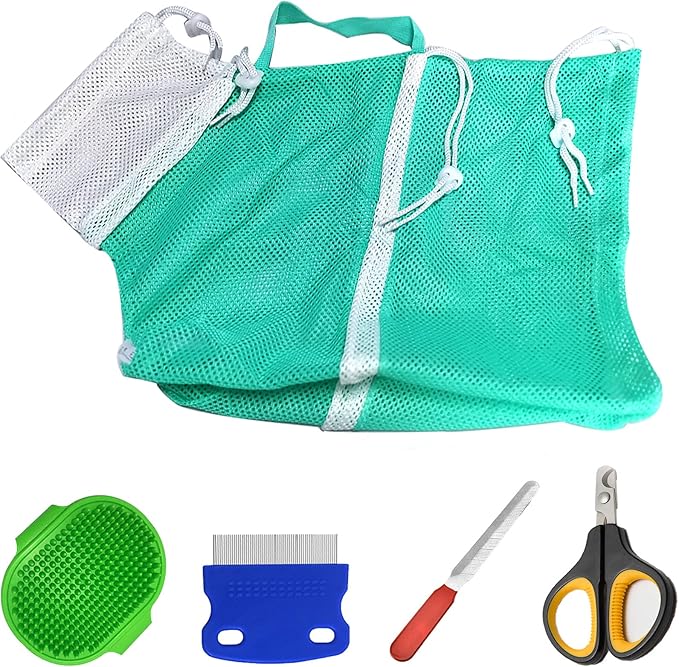 FANOVO Cat Bathing Bag, Cat Shower Net Pet Bag, Cat Grooming Washer Mesh Bag, Adjustable Breathable Multifunctional Anti-Bite and Anti-Scratch Restraint Bag with Pets Nail Clippers for Cat's Bathing