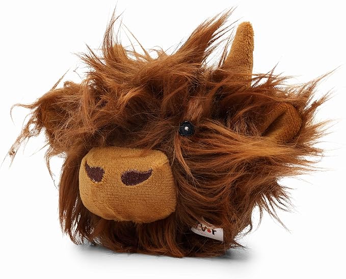 Flourish Pets 2 in 1 Multi-Layer Chew Toy for Active Dogs | Non-Toxic BPA Free Double Stitched Soft Fabric Exterior Dog Toys | Long-Lasting Dog Plush Toys - Hightland Cow 3.5"