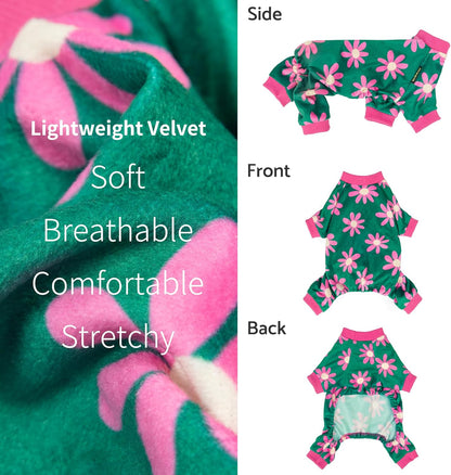 Fitwarm Flower Fleece Dog Pajamas, Warm Winter Dog Clothes for Small Dogs Girl, Cozy Pet Onesie with Feet, Dark Green, XXL