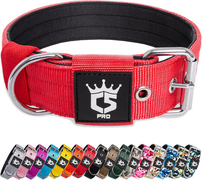 TSPRO Tactical Dog Collar 1.5 Inch Wide Thick Dog Collars with Heavy Duty Metal Buckle, Durable, Strong, Adjustable for Medium to Large Dogs (Red M)