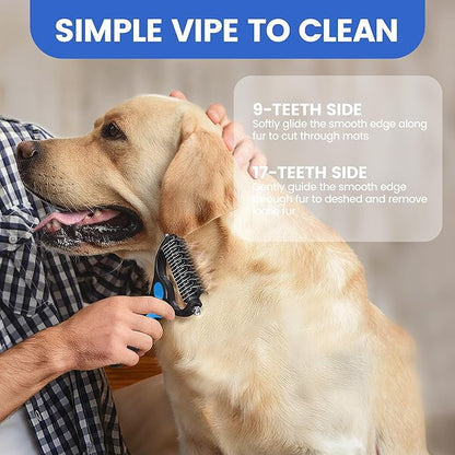 Double-Sided Pet Grooming Rake - 4-in-1 Professional Pet Grooming Kit, Deshedding Dematting Tool for Dogs, Cats, Extra-Wide Grooming Brush & Deshedder Comb for Long and Short Haired Pets (4PCS Blue)