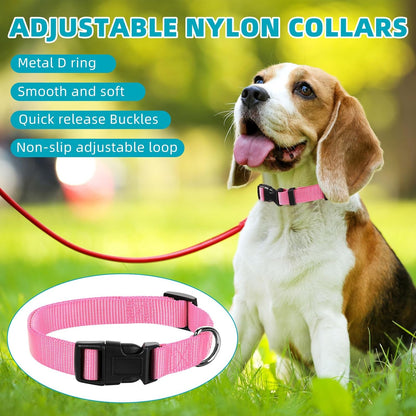 9 Pieces Adjustable Dog Collar for Animal, Soft Nylon Pets Puppy Collar with Quick Release Buckle Holder Bulk for Dogs Walking Running Training(Medium,Bright Colors)