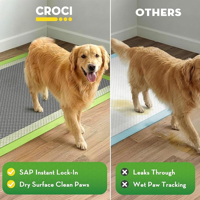 CROCI Charcoal Puppy Pads with Adhesive Tabs 2X Odor Control 28x34in 50Ct | Super Absorbent Dog Pads, Quick-Dry Surface, Unscented, Renewable Bamboo Material, Disposable
