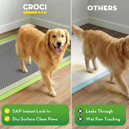 CROCI Charcoal Puppy Pads with Adhesive Tabs 2X Odor Control 28x34in 50Ct | Super Absorbent Dog Pads, Quick-Dry Surface, Unscented, Renewable Bamboo Material, Disposable