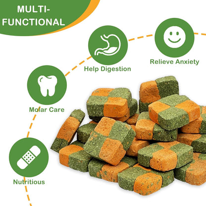 Fhiny 24 PCS Rabbit Chew Toys, Natural Timothy Hay Carrot Biscuit Handmade Bunny Molar Toys for Teeth Small Animal Snacks for Rabbits Guinea Pigs Chinchillas Hamsters Gerbils
