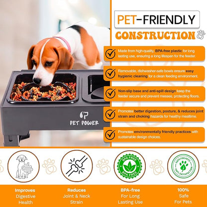 Elevated Dog Bowls with Collapsible Scoop, Slow Feeder Dog Bowls & No-Spill Water Bowl, Raised Dog Bowl Stand 4 Adjustable Heights for Small, Medium & Large Dogs