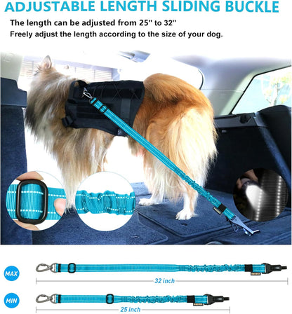 AUBELL Dog Seat Belt for Car,Updated 3-in-1 Adjustable Reflective Bungee Heavy Duty Dog Car Harness Tether with Clip Hook Latch & Buckle,Swivel Zinc Alloy Carabiner,Blue
