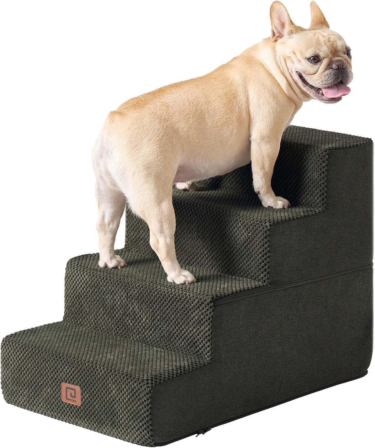 EHEYCIGA Dog Stairs for Bed 18" H, 4-Step Dog Steps for High Bed, Pet Steps for Small Dogs and Cats, Non-Slip Balanced Pet Ramp Indoor, Olive Green