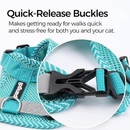 Cat Harness and Leash Escape Proof Extra Large Kitten Harness Maine Coon Cat Vest for Walking Travel, Turquoise, XXL
