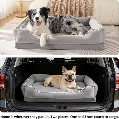FAIRYPET Orthopedic Dog Bed for Medium to Large Dogs & Cats, Memory Foam Dog Bed with Washable Removable Cover, Top-Grade Dutch Velvet Fabric Pet Sofa Couch for Crate with Nonskid Bottom, Grey