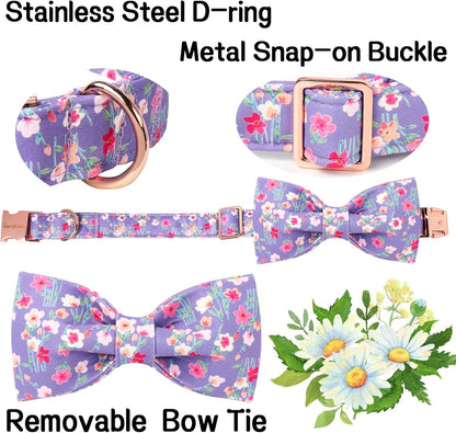 Unique style paws Cartoon Dog Collar with Bow Spring Summer Collar with Mutiflower for Small Medium Large Boys Girls Dogs
