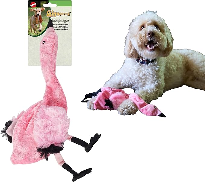 SPOT Skinneeez Flamingo 19 Inch Stuffing-Free Plush Dog Toy with Dual Squeakers – Long Interactive Chew Toy for Medium and Large Dogs – Mess-Free Play for Light & Moderate Chewers