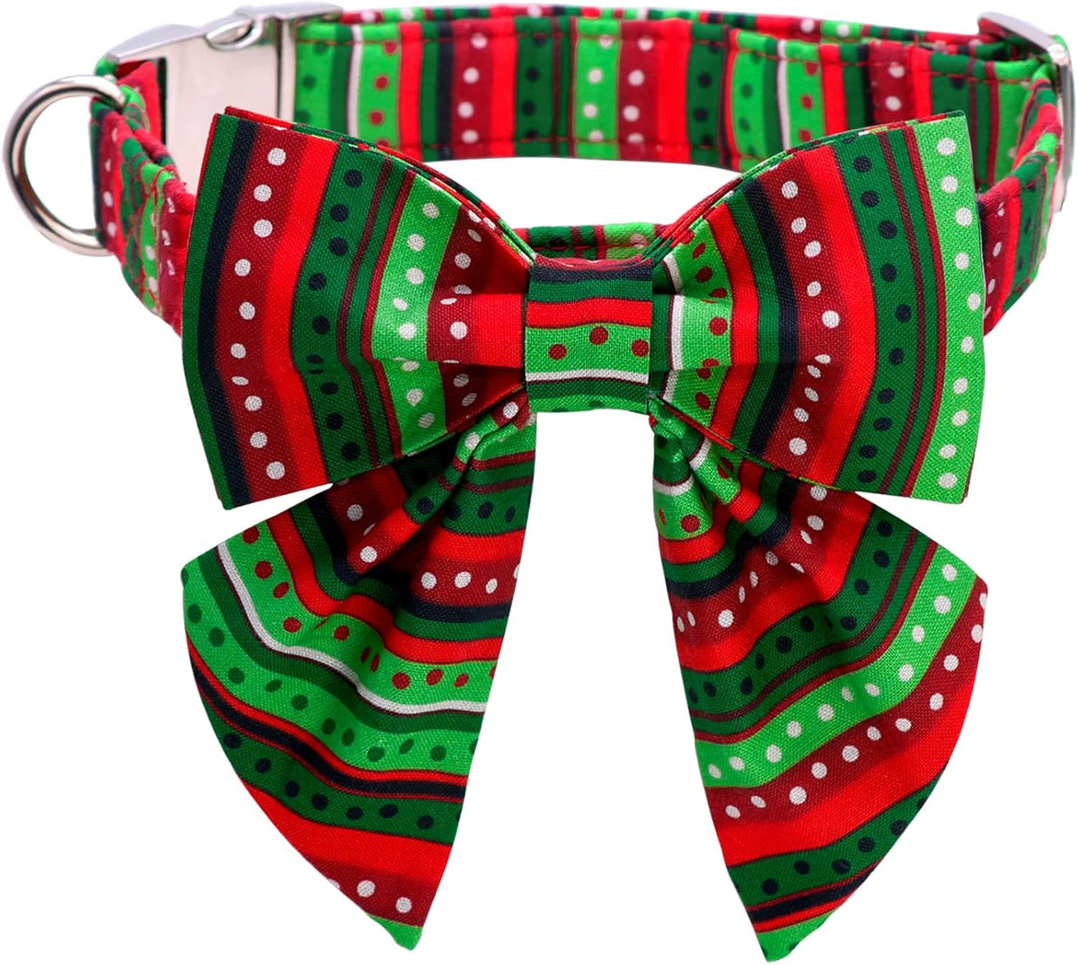 Lionet Paws Christmas Dog Collar with Bowtie, Dog Sailor Bow Collar with Metal Buckle for Dogs and Cats, Adjustable Comfortable Dog Collar Girl Gift, S, Neck 10-16 in