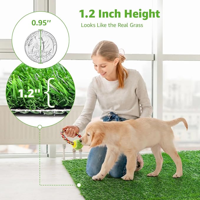 2 Pack Artificial Dog Grass Pee Pad 23"x23", Indoor Puppy Potty Training | Easy to Clean, with Drainage, Reusable, Realistic, Fake Grass Mat, for Apartment, Balcony, Outddor Use