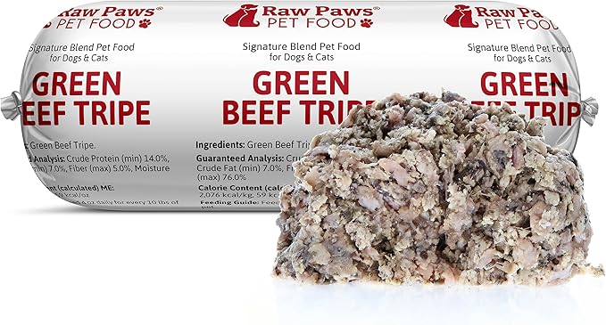 Raw Paws Signature Pet Food for Dogs & Cats - Green Beef Tripe, 1-lb Rolls (20 Pack) - Fresh Pet Food Made in USA, Green Beef Tripe Dog Food - Natural Dog Food Rolls, Raw Frozen Dog & Cat Food