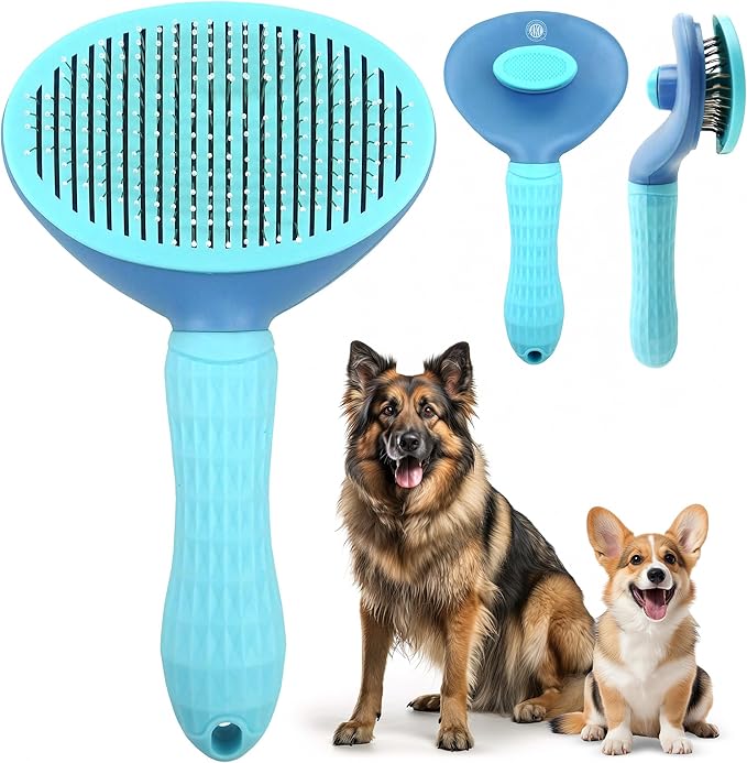 American Kennel Club AKC Self-Cleaning Pet Grooming Slicker Brush for Cats and Dogs, All Breeds and Coat Types
