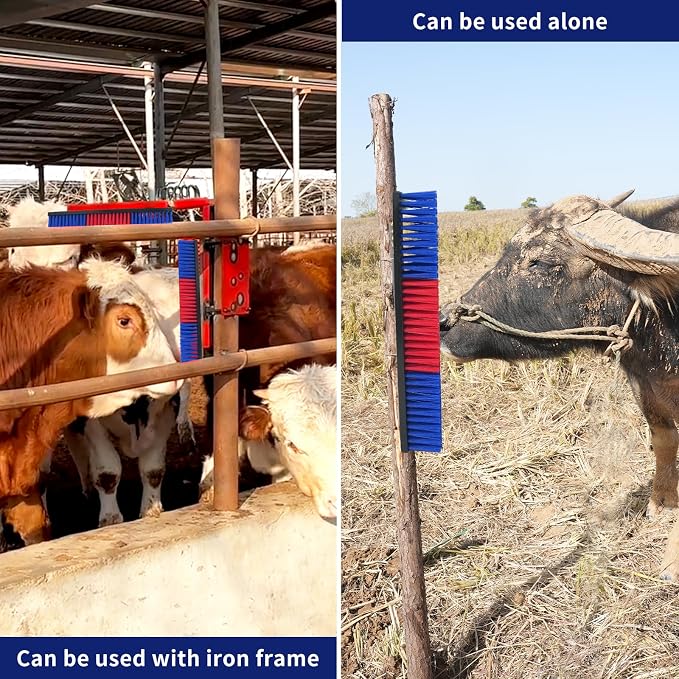 Livestock Scratch Brush With 8 Screws，Animal Back Scratching Brush for Cow,Cattle,Sheep, Horses,Pigs，Massage Grooming Tool(Blue, 2pcs)