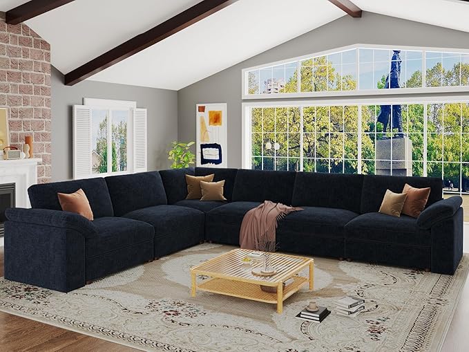 EASE MOOSE Oversized L Shape Sectional Couch,Extra Large Deep seat Gray Sectional Modular Sofa for Living Room,Blue