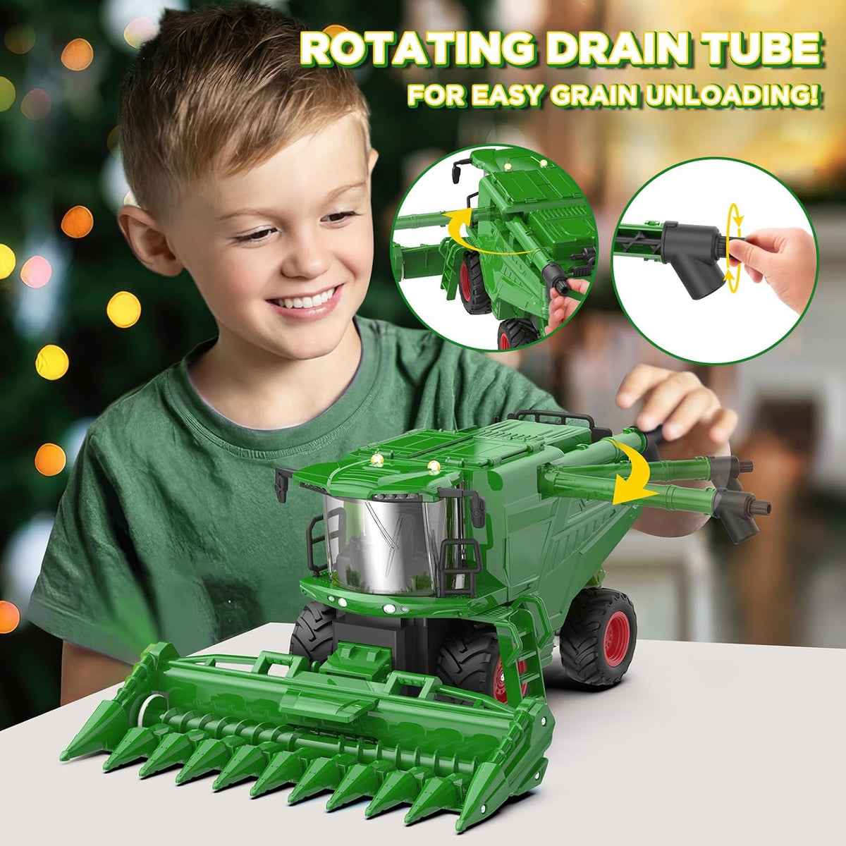 Remote Control Combine Harvester Tractor Toy with Corn Head, RC Tractor Toys for Kids 3+, Light/Spray/Sound/1/24 Scale, Farm Toy Combine Harvester for Kids, Christmas Birthday Gift 2025