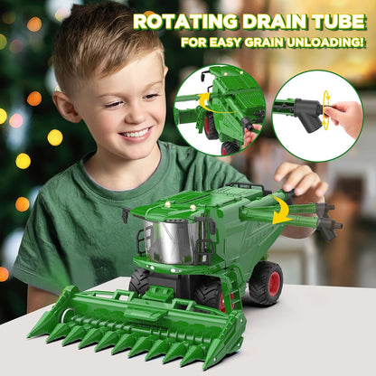 Remote Control Combine Harvester Tractor Toy with Corn Head, RC Tractor Toys for Kids 3+, Light/Spray/Sound/1/24 Scale, Farm Toy Combine Harvester for Kids, Christmas Birthday Gift 2025