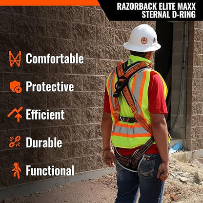 Razorback Elite MAXX - Safety Harness and Fall Protection Kit with Sewn in Lumbar Support Belt and Built-in Rescue Handles for Fall Arrest, OSHA & ANSI Compliant (XXLarge)