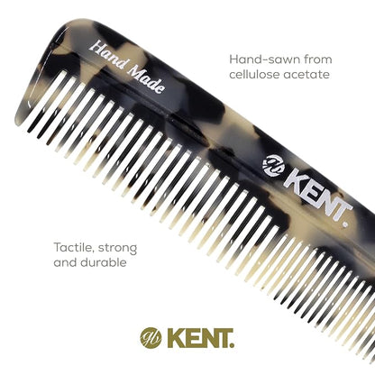 Kent R7T TW Fine and Wide Tooth Hair Comb, Handmade Pocket Comb for Men, Beard and Mustache Combs for Everyday Grooming and Styling, Sawcut Kent Combs, Made in England