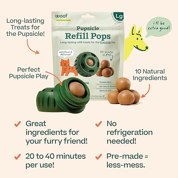 WOOF Pupsicle Refill Pops, Delicious Long Lasting Dog Treats, Pre-Made Pupsicle Refills for Dogs, Wholesome Ingredients, Low-Mess Chicken Pet Treats - Large Pops - 7 Count - 2 Pack