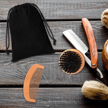 10 Sets Men's Beard Grooming Kit: Natural Boar Bristle Brush, Pear Wood Dual-Sided Wide Tooth Comb, Travel Pouch - Perfect Valentine Gift (Circle) | Natural Boar Bristle Brush, Pear Wood Dual -Sided Wide Tooth Comb, with Travel Pouch - Christmas Father...