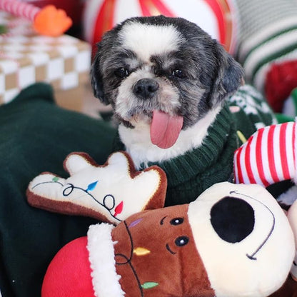 Giftable World Holiday Plush Pet Toy Fun for Christmas Designs with Squeaker Dog Chew Toy (9" Reindeer Cookie)