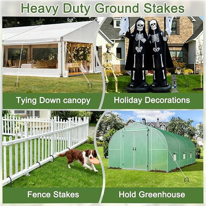 OK5STAR 12 Inch U Shaped Trampoline Stakes 8 Pack, 5/16" Diameter Heavy Duty Steel Wind Resistant Rebar Stakes, Black E-Coated Anti-Rust Ground Stakes for Trampoline, Swing Set, Bounce House Safety