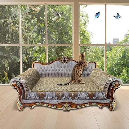 Luxury Cardboard Cat Scratcher Sofa Couch Bed, Couch Shaped Scratching Board, Scratch Lounge with Catnip, Cat Scratcher for Indoor Cats Grey