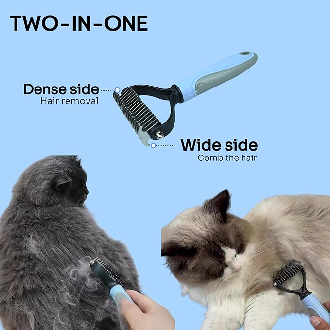 Pet Grooming Combo — Shedding Brush with Metal Comb for Detangling and Removing Undercoat in Long-Haired Dogs and Cats. helping reduce shedding by up to 95%.