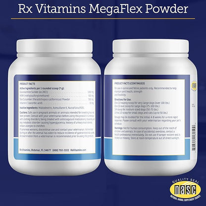 Rx Vitamins MegaFlex - Glucosamine Sulfate with MSM - Cat & Dog Hip and Joint Supplement - Contains Vitamin C and Sea Cucumber - Supports Joint Health and Flexibility - 600g