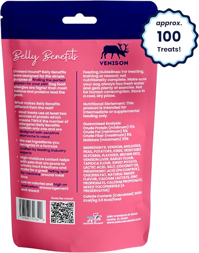 Onward Hound Training Treats for Dogs - Soft Venison - Low Calorie Dog Training Treats for Sensitive Stomachs with Single Source Premium Protein, Corn Free, & Soy Free Formula - 4 oz