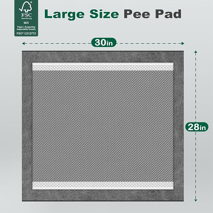 MIZOK 100 Count Pee Pads for Dogs Charcoal, 28x30in Large Wee Wee Pads for Dogs, Superior Odor Protection, Super Absorbent & Leak-Proof, Puppy Pads with Adhesive Tabs, Thick & Heavy