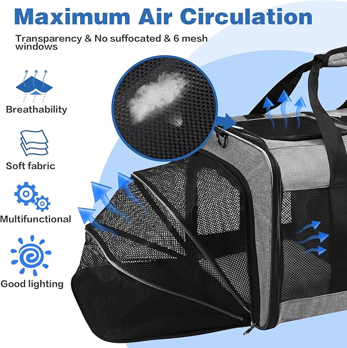 Portable 2-in-1 Pet Carrier,Double Compartment Cat & Dog Carrier for 2 Cats,Expandable Medium Dogs Large Cat Carrier with Sturdy Base,Breathable,Good for Traveling Walking Camping（Grey）