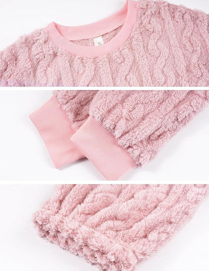 Pajamas Sets for Women Soft Comfy Fluffy Pajama Fleece Pullover Ribbed Pjs Warm Plush Lounge Sleepwear