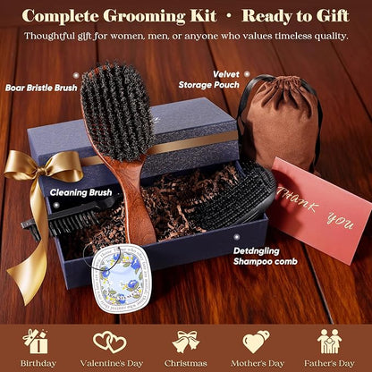 100% Boar Bristle Hair Brush Since 1965 British Craftsmanship | Handmade Natural Wooden Slick Back Hairbrush, Soft Bristles Gentle Smoothing Women Men Kids Thin Fine Hair, Anti Breakage