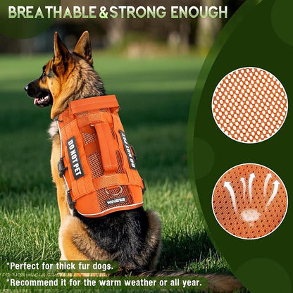 Tactical Molle Vest Mesh Dog Harness with 10 Removale Pet Patches | Breathable Service Dog harness with Double Soft Padded Handle for Medium Dog, Reflective Military Pet Vest for Walk Hiking