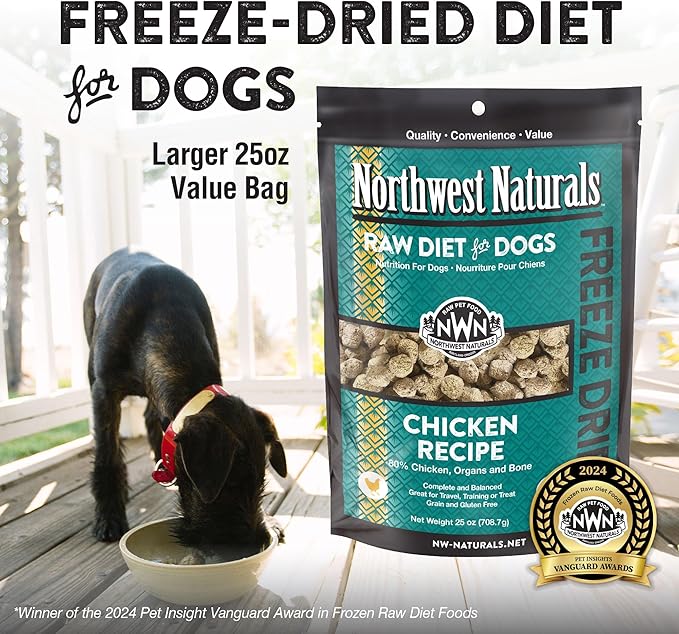 Northwest Naturals Freeze-Dried Chicken Dog Food - Bite-Sized Nuggets - Grain-Free, High-Protein, Raw Diet, Human-Grade Ingredients, All Natural, Healthy & Nutritious, Proudly Made in USA, 25 Oz