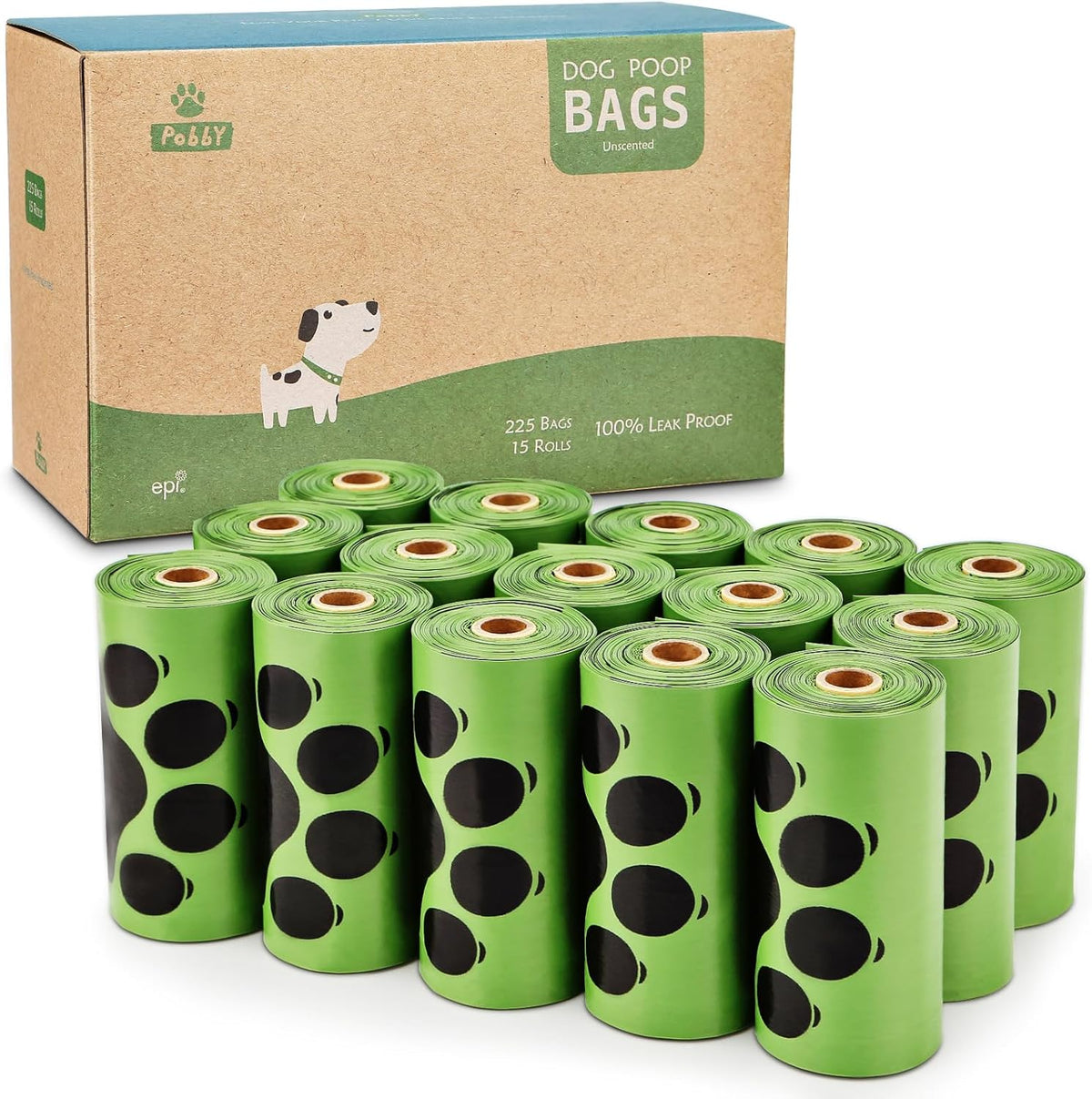 Poop Bags for Dogs, 225 Count Dog Bags for Poop, Unscented 15 Refill Rolls, 9" X 13" Thick Doggy Bag by PobbY