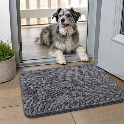Smiry Dog Door Mat for Muddy Paws 24x16, Absorbs Moisture and Dirt Doormat, Non-Slip Washable Quick Dry Chenille Front Door Mat Indoor Entrance, Entryway Carpet for Inside Floor, Dark Grey