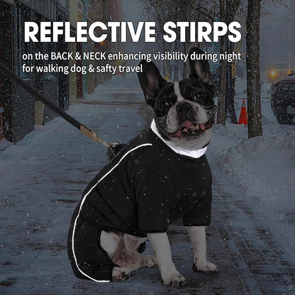 Four Legged Dog Winter Coat for Small Dogs, Warm Puppy Onesie Clothes Christmas, Reflective Turtleneck Dog Jacket with Buckles & D-Rings, Puffer Cold Weather Coat Zipper
