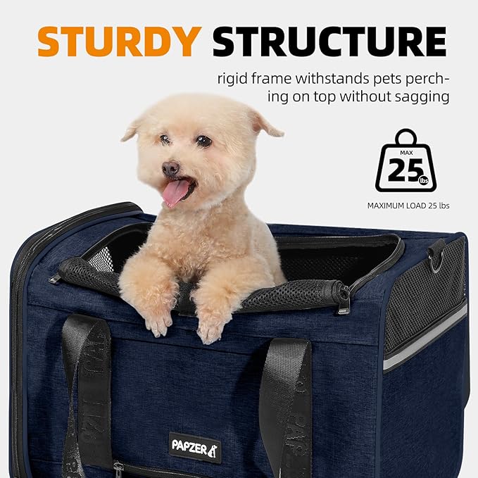 Top Load Medium Cat Carrier Privacy Curtain, American Airline Approved TSA Pet Travel Crate Suitcase Luggage Sleeve, Soft-Sided Teacup Poodle Dog Vet Bag Cage 18x11x11 Delta Under Seat Navy
