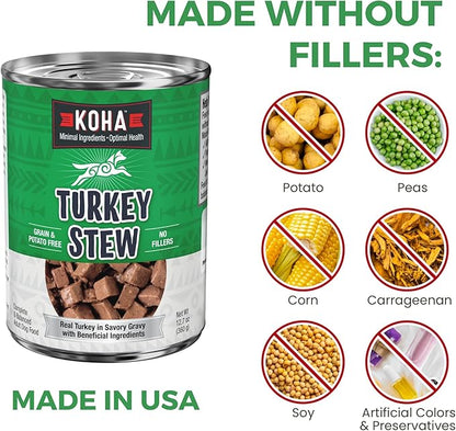 KOHA Minimal Ingredient Turkey Stew for Dogs, High Protein Limited Ingredient Dog Food, 12.7oz Cans (Case of 12)